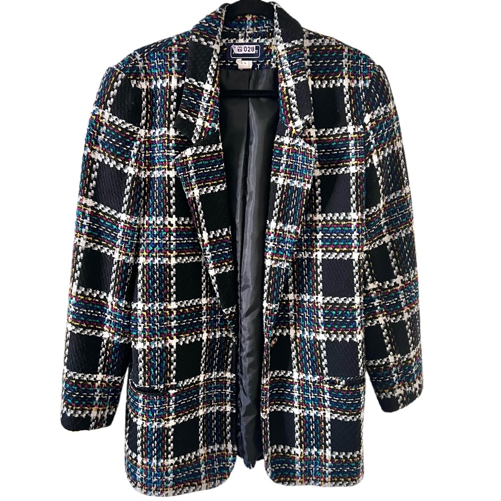 Vtg Colorful Tweed Plaid Blazer Women’s 8 M